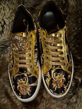 Versace Black and Gold Baroque Logo Trainer
